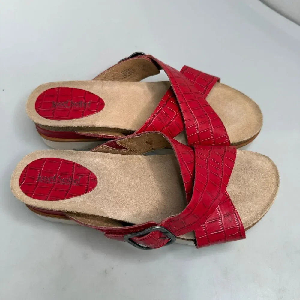 Josef Seibel Comfort Leather Platform Sandals Clea Red Brown Cork EU 39 US 8.5